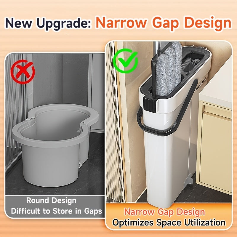 Mop And Bucket Cleaning Set, Floor Cleaning System, Hands-Free Household Dust Mop, Wet And Dry Separation Bucket, Includes Washable And Reusable Mop Cloth, Suitable for Living Room, Bedroom, Bathroom, Floor, Cleaning Tools, Cleaning Supplies
