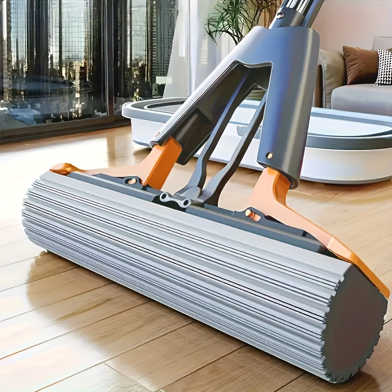 Super Absorbent Sponge Mop Set, Includes 2 Replacement Heads, Double-Folding Squeeze Mop Design, Durable Sponge Material, Widths of 11.0 inch \u002F 13.0 inch, Hands-Free Operation, Suitable for Kitchen, Bathroom, And Living Room Floors