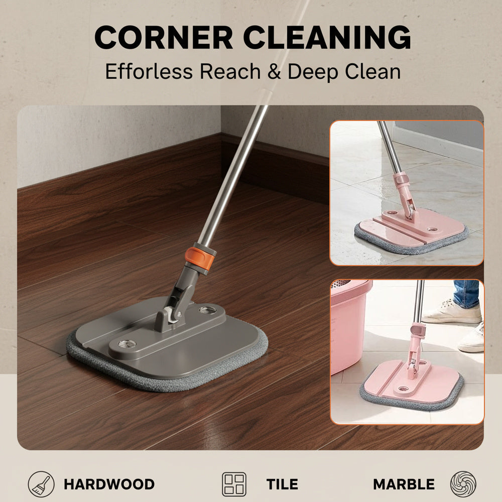 Saker Enhanced Spin Mop And Bucket Kit, 360° Collapsible Square Mop Head Featuring Washable Microfiber Mop Pads, Distinct Clean And Dirty Water System, Removable Bucket for Household Floor Cleaning