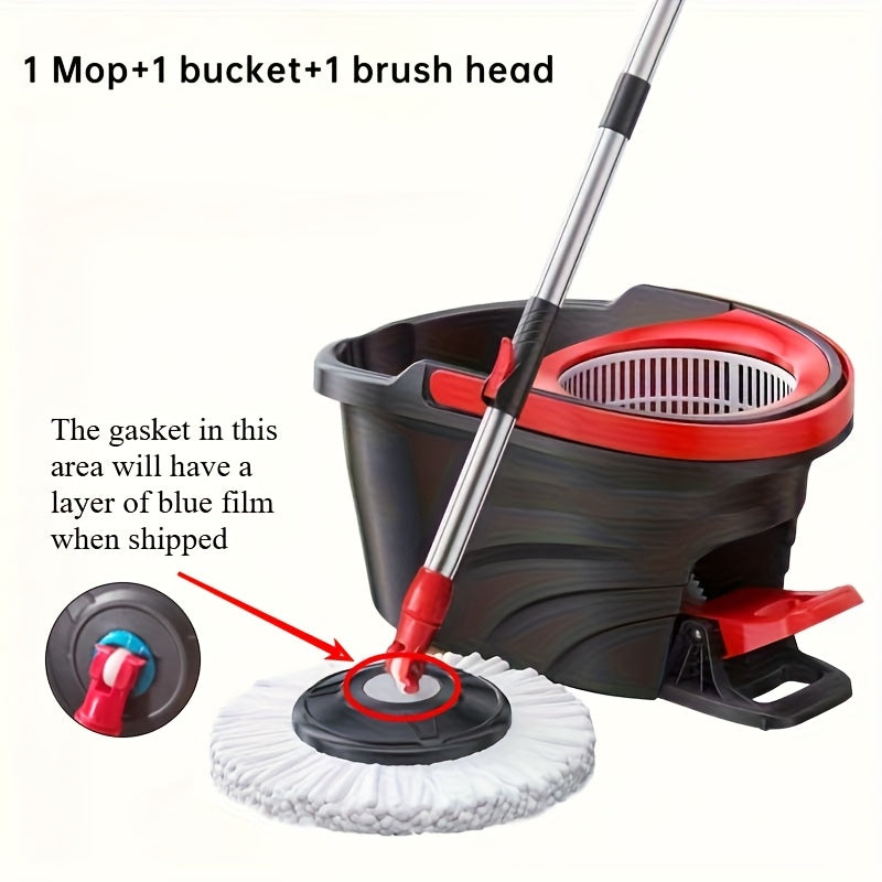 3pcs Heavy Duty Spin Mop Set with Extendable Handle And Bucket - Manual Pressurized Dual Drive Floor Mop, Hands-Free Cleaning Mop, Ergonomic Handle, Durable Construction for Home, Kitchen, Bathroom, Living Room - Ideal for Hardwood, Tile