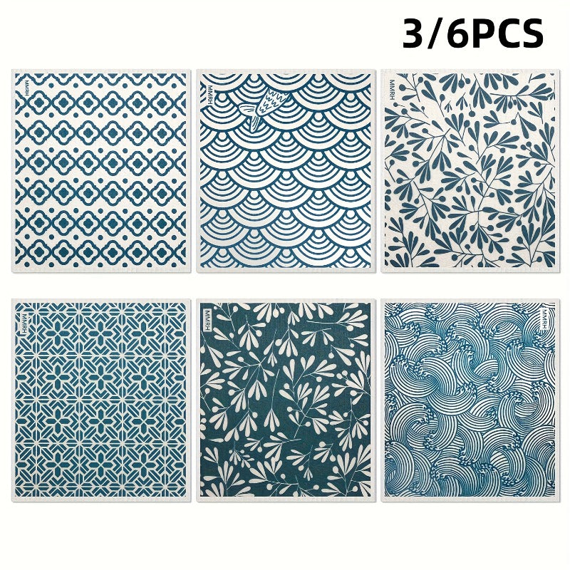 3\u002F6 Pack of Japanese Style Swedish Style Rags, Non- Wood Pulp Fiber, Water-Absorbing Quick-Drying Cleaning Rags, Reusable Decorative Household Kitchen Towels, Living Room, Bedroom - Washable Dish Towels