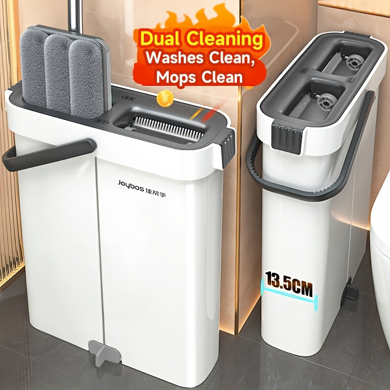 Mop And Bucket Cleaning Set, Floor Cleaning System, Hands-Free Household Dust Mop, Wet And Dry Separation Bucket, Includes Washable And Reusable Mop Cloth, Suitable for Living Room, Bedroom, Bathroom, Floor, Cleaning Tools, Cleaning Supplies