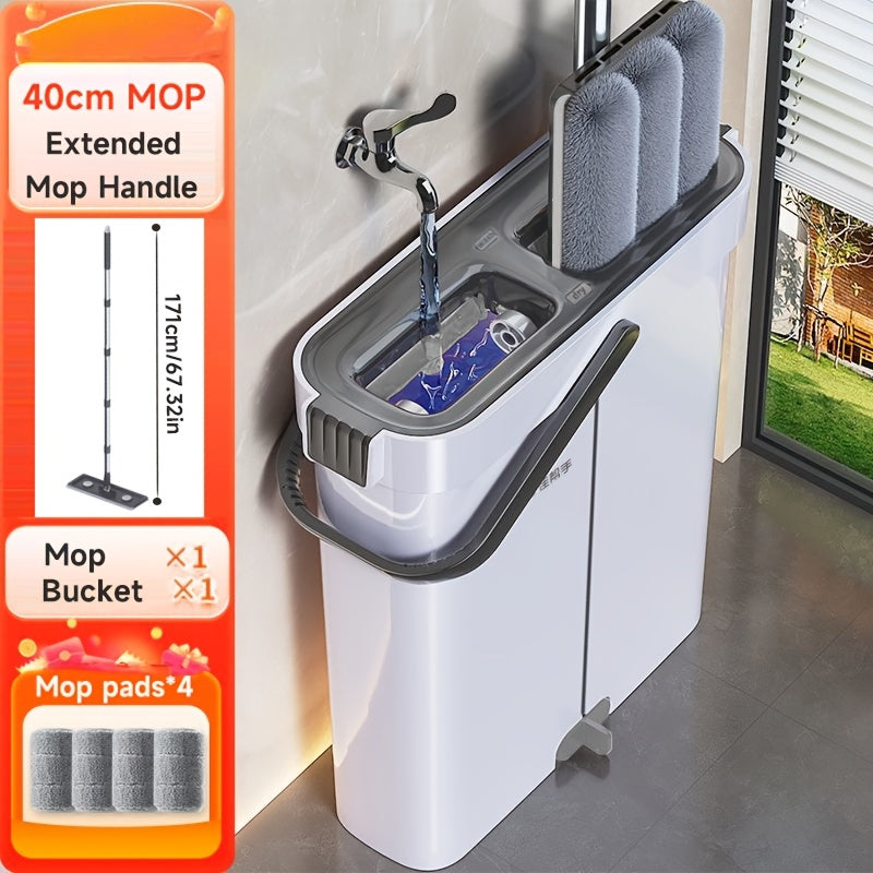 Mop And Bucket Cleaning Set, Floor Cleaning System, Hands-Free Household Dust Mop, Wet And Dry Separation Bucket, Includes Washable And Reusable Mop Cloth, Suitable for Living Room, Bedroom, Bathroom, Floor, Cleaning Tools, Cleaning Supplies
