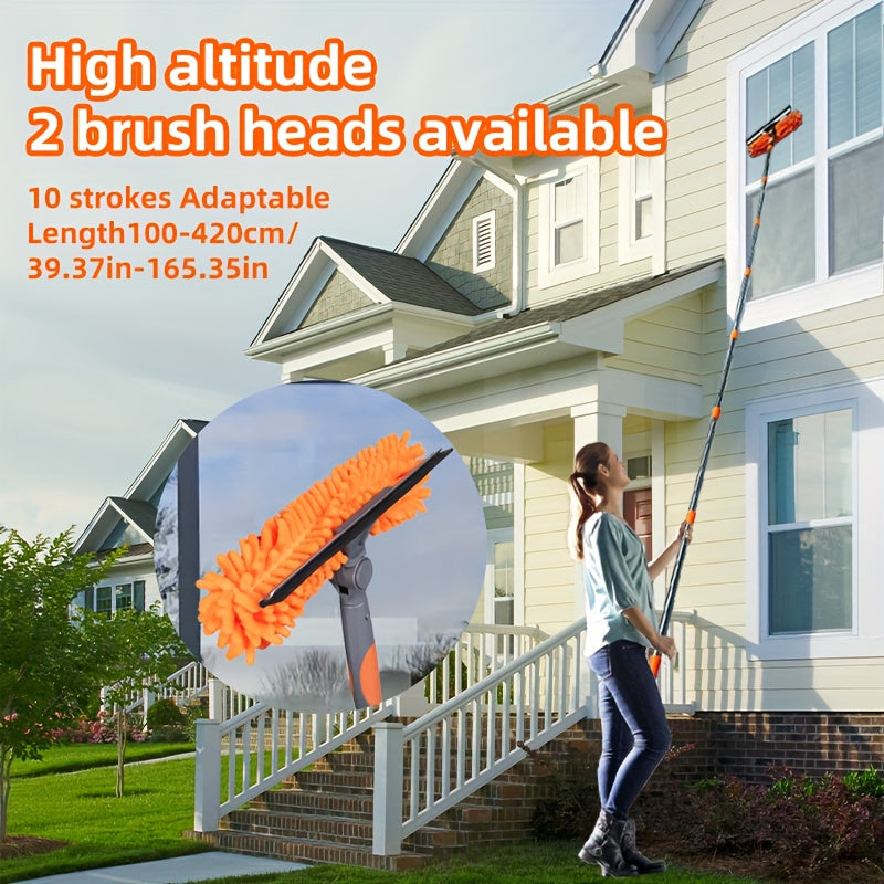 Extra-Long 2-in-1 Professional Window Squeegee Mop, Telescopic High-Place Cleaning Kit & Dust Mop Cleaning Set, Telescopic Pole Suitable for High Window Cleaning, Outdoor Cleaning Tools, Christmas\u002FGift, Great Christmas Gift, Household Window Cleaning