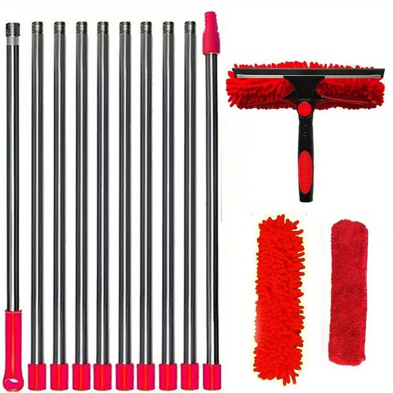 Extra-Long 2-in-1 Professional Window Squeegee Mop, Telescopic High-Place Cleaning Kit & Dust Mop Cleaning Set, Telescopic Pole Suitable for High Window Cleaning, Outdoor Cleaning Tools, Christmas\u002FGift, Great Christmas Gift, Household Window Cleaning