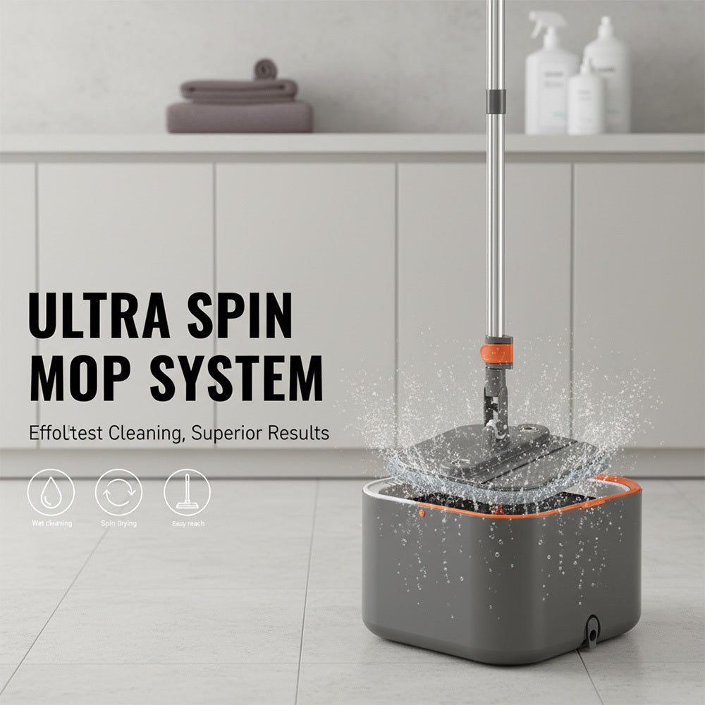 Saker Enhanced Spin Mop And Bucket Kit, 360° Collapsible Square Mop Head Featuring Washable Microfiber Mop Pads, Distinct Clean And Dirty Water System, Removable Bucket for Household Floor Cleaning