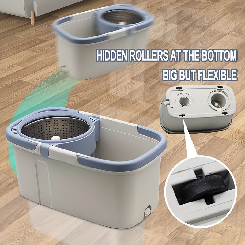 1 Set Double Handle Spin Mop And Bucket with 2 Replacement Pads, 43.3 Inch Long Stainless Steel Spin Pole, Lazy Mop Bucket with Wheels for Cleaning Kitchen, Bathroom, Living Room And Party Floors