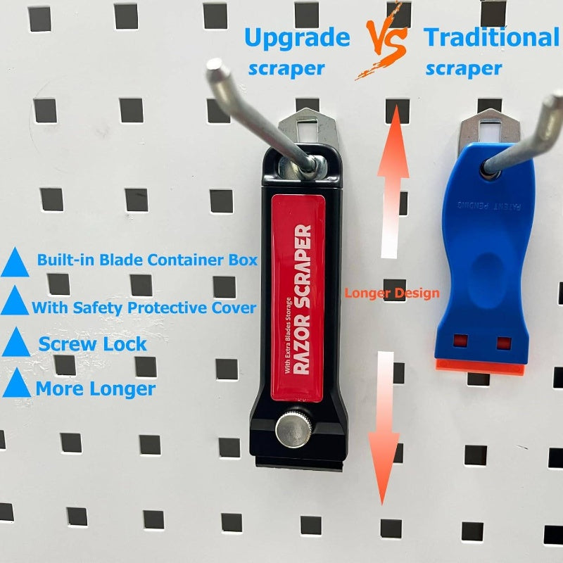 Heavy-Duty Plastic Blade Scraper with Interchangeable Blades & Storage Box - Adhesive Remover for Glass, Window, Walls, Floors - Multi-Surface Decal, Sticker, Gasket Remover with Ergonomic Handle & Blades - Safe on Delicate Surfaces (No S