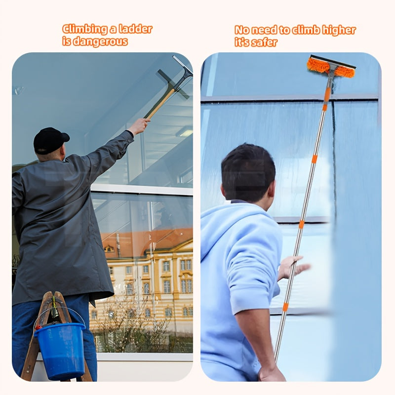 Extra-Long 2-in-1 Professional Window Squeegee Mop, Telescopic High-Place Cleaning Kit & Dust Mop Cleaning Set, Telescopic Pole Suitable for High Window Cleaning, Outdoor Cleaning Tools, Christmas\u002FGift, Great Christmas Gift, Household Window Cleaning