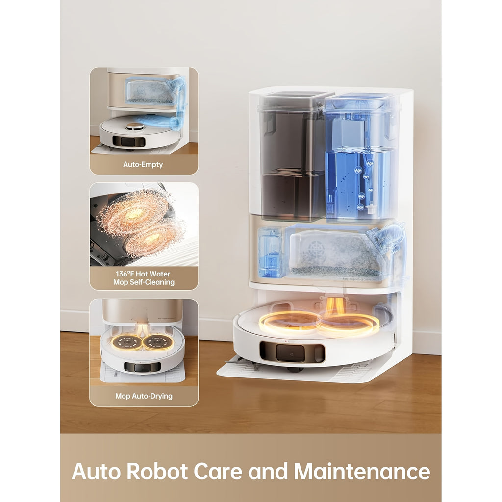 Dreame Heat Robot Vacuum And Mop Combo, Mop Extend, 7000Pa Suction, Auto Robot Care And Maintenance, 136°F Hot Water Mop Self-Cleaning, Obstacle Avoidance, Ideal for Hair, Carpets