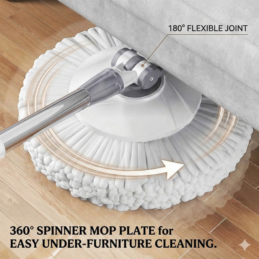 Dual Drive Spin Mop Bucket Set with 4 Microfiber Heads, Stainless Steel Wringer, Easy Clean Wet & Dry Floor Mop System