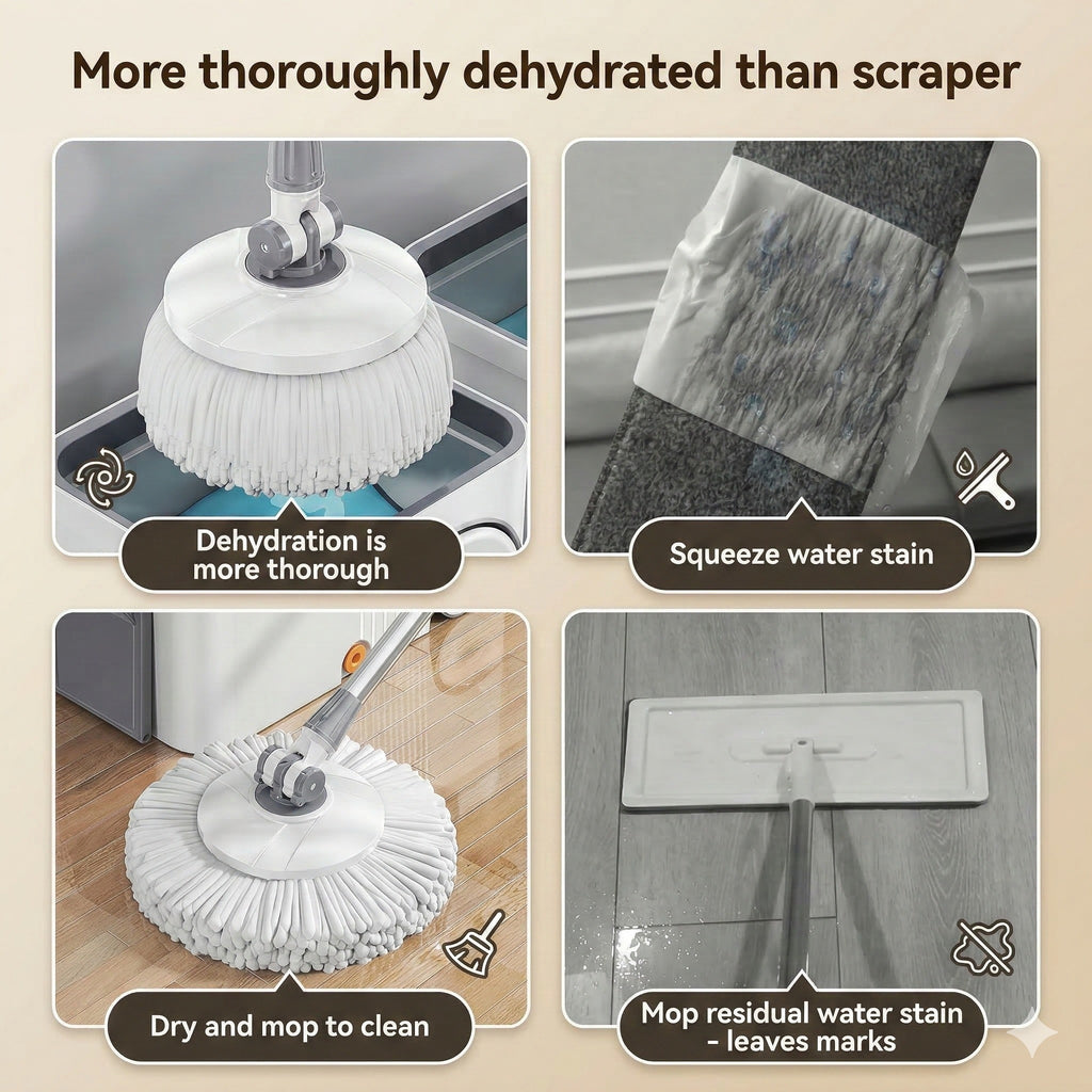 Dual Drive Spin Mop Bucket Set with 4 Microfiber Heads, Stainless Steel Wringer, Easy Clean Wet & Dry Floor Mop System