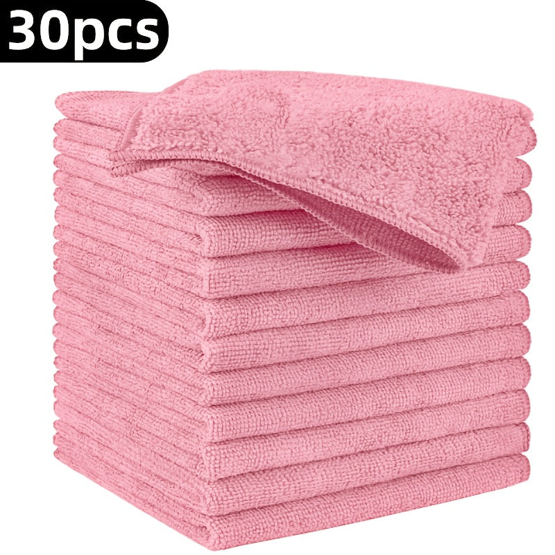 5pcs\u002F10pcs\u002F20pcs Pack Microfiber Kitchen Towels Suitable for Glass, Countertops, Pots, Bowls - Highly Absorbent & Durable Cleaning Cloths with Soft Texture, Pink Square Suitable for, Commercial Use, Dishwashing, Faucets