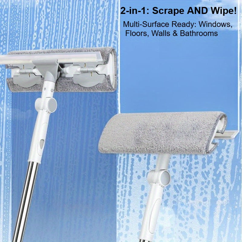 5pcs set 2-in-1 Glass Cleaner & Scraper Kit with 4 Replacement Pads - Stainless Steel & Plastic Squeegee for Windows, Shower Tiles, Bathroom, Wall and Floor Cleaning (Streak-Free)