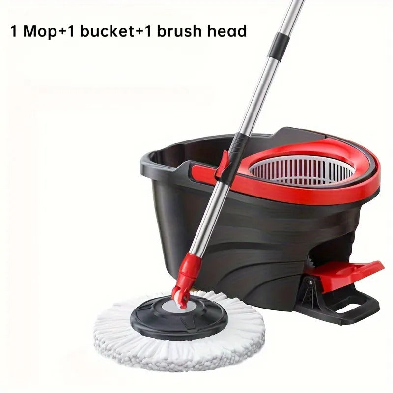 3pcs Heavy Duty Spin Mop Set with Extendable Handle And Bucket - Manual Pressurized Dual Drive Floor Mop, Hands-Free Cleaning Mop, Ergonomic Handle, Durable Construction for Home, Kitchen, Bathroom, Living Room - Ideal for Hardwood, Tile