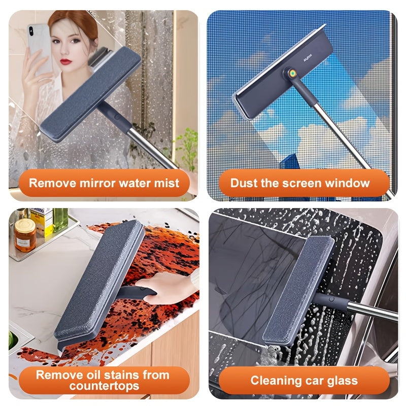1 glass cleaning brush, multiple sizes available, dual-purpose for scraping and brushing, high appearance, can be rotated 360° by pressing the rainbow button, suitable for cleaning: glass, cars, countertops, window brushes, etc.