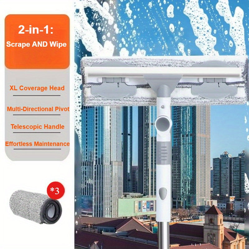 5pcs set 2-in-1 Glass Cleaner & Scraper Kit with 4 Replacement Pads - Stainless Steel & Plastic Squeegee for Windows, Shower Tiles, Bathroom, Wall and Floor Cleaning (Streak-Free)