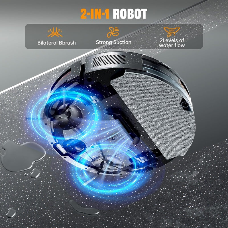 XIEBro Robot Vacuum and Mop Combo, 6500Pa Strong Suction, 2 in 1 Robotic Vacuum with Gyro Inertial Navigation, 200 Min Runtime, App Wi - Fi Voice Control, Slim, for Pet Hair, Hard Floor, Carpet