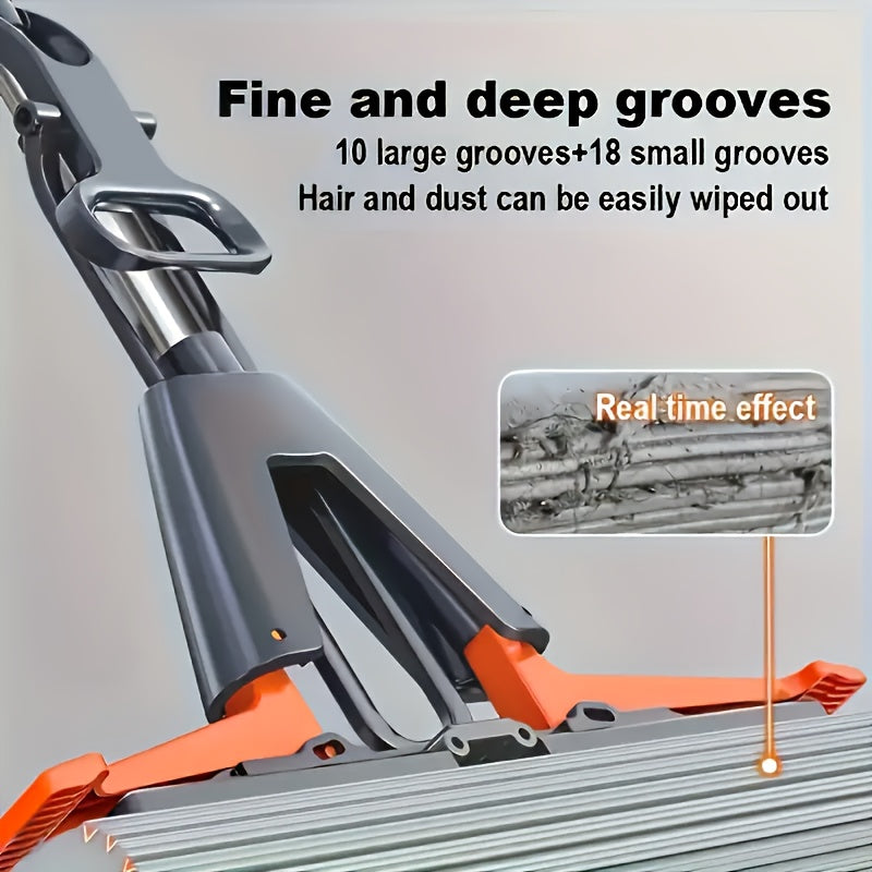 Super Absorbent Sponge Mop Set, Includes 2 Replacement Heads, Double-Folding Squeeze Mop Design, Durable Sponge Material, Widths of 11.0 inch \u002F 13.0 inch, Hands-Free Operation, Suitable for Kitchen, Bathroom, And Living Room Floors