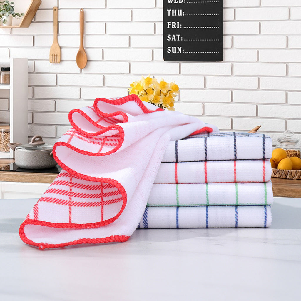 A Set of 12 Highly Absorbent And Lint-Free Dishcloths, Perfect for Quick Cleaning, Ideal for Coffee Machines, Featuring Plaid And Checkered Designs, Suitable for Kitchens And Dining Areas, And Can Be Given As Gift Towels