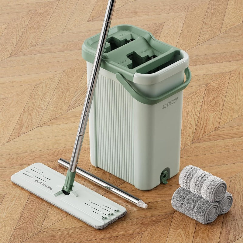 2.11gal Large Capacity Flat Mop System | Light Green with Extension Handle, Ideal for Floor, Window, and Wall Cleaning - Includes 3 Washable Microfiber Pads for Wet and Dry Use, Suitable for Living Room