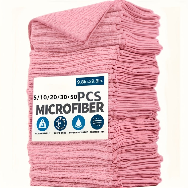 5pcs\u002F10pcs\u002F20pcs Pack Microfiber Kitchen Towels Suitable for Glass, Countertops, Pots, Bowls - Highly Absorbent & Durable Cleaning Cloths with Soft Texture, Pink Square Suitable for, Commercial Use, Dishwashing, Faucets
