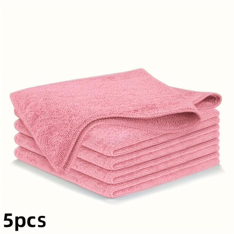 5pcs\u002F10pcs\u002F20pcs Pack Microfiber Kitchen Towels Suitable for Glass, Countertops, Pots, Bowls - Highly Absorbent & Durable Cleaning Cloths with Soft Texture, Pink Square Suitable for, Commercial Use, Dishwashing, Faucets