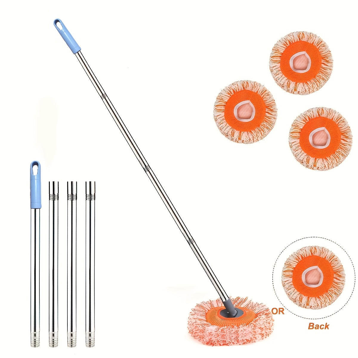 Household Dust Cleaning Tool with Adjustable Rotating Mop - Features a 360° Rotating Long Handle, Comes with Three Reusable Mop Heads, Suitable for Floors, Walls, Ceilings, And Window Furniture, Easy to Assemble, a Great Helper for Home