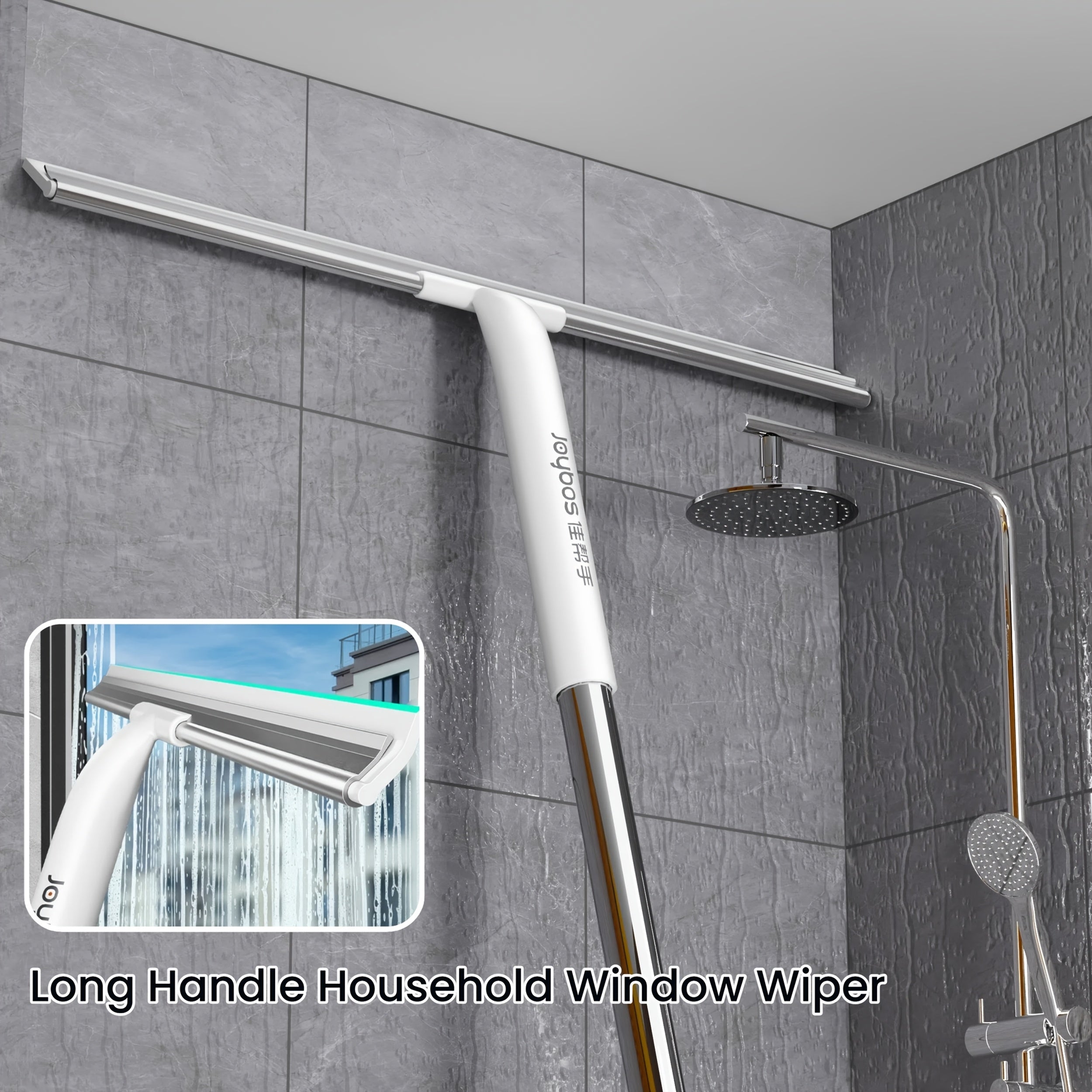 Durable|Flexible Durable Flexible 1pc Window Glass Wiper with Scraper | Long Handle Non-Slip Robust Construction | Versatile Telescopic Cleaning Tool for Glass Doors Tiles Cars Mirrors Windows