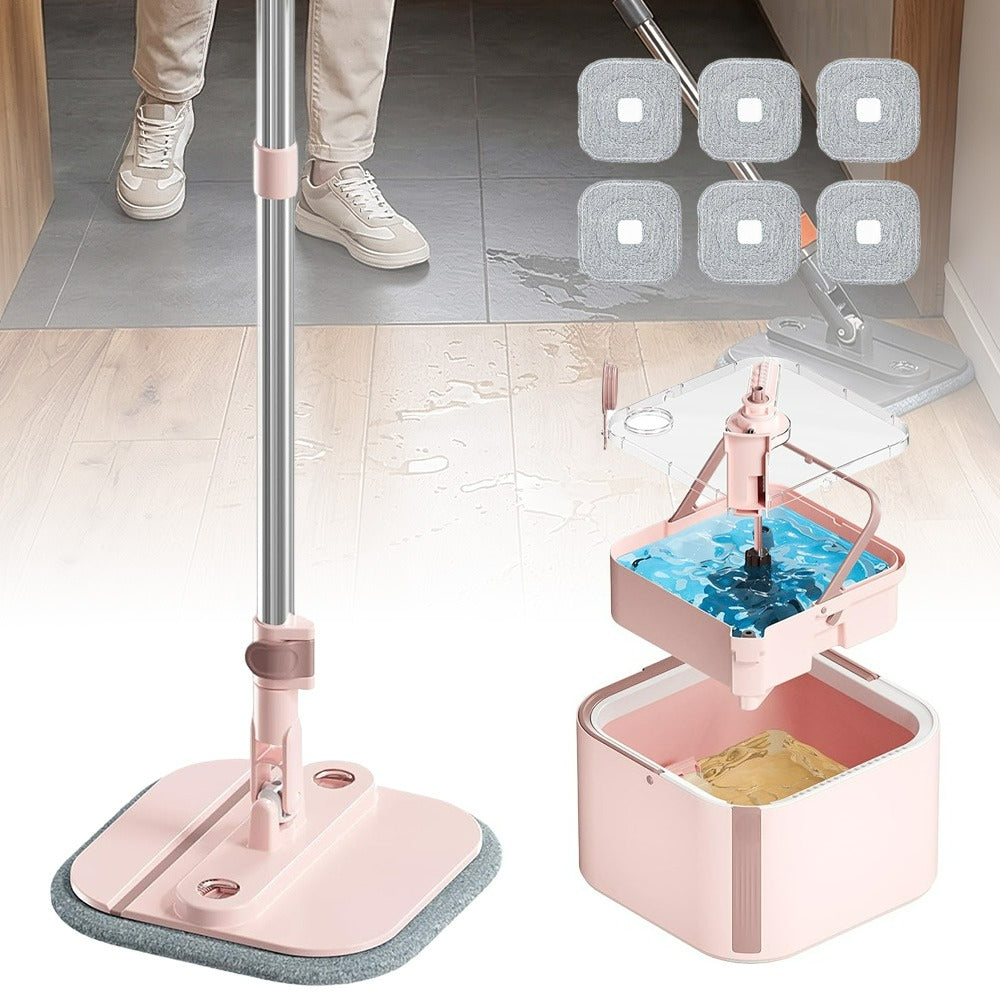 Saker Enhanced Spin Mop And Bucket Kit, 360° Collapsible Square Mop Head Featuring Washable Microfiber Mop Pads, Distinct Clean And Dirty Water System, Removable Bucket for Household Floor Cleaning