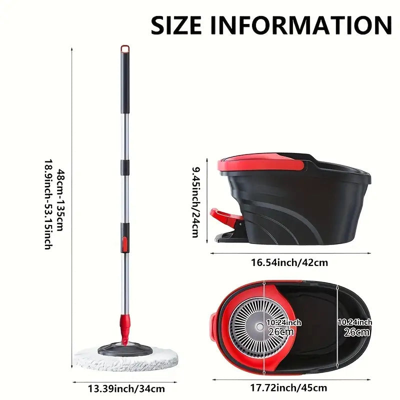 3pcs Heavy Duty Spin Mop Set with Extendable Handle And Bucket - Manual Pressurized Dual Drive Floor Mop, Hands-Free Cleaning Mop, Ergonomic Handle, Durable Construction for Home, Kitchen, Bathroom, Living Room - Ideal for Hardwood, Tile