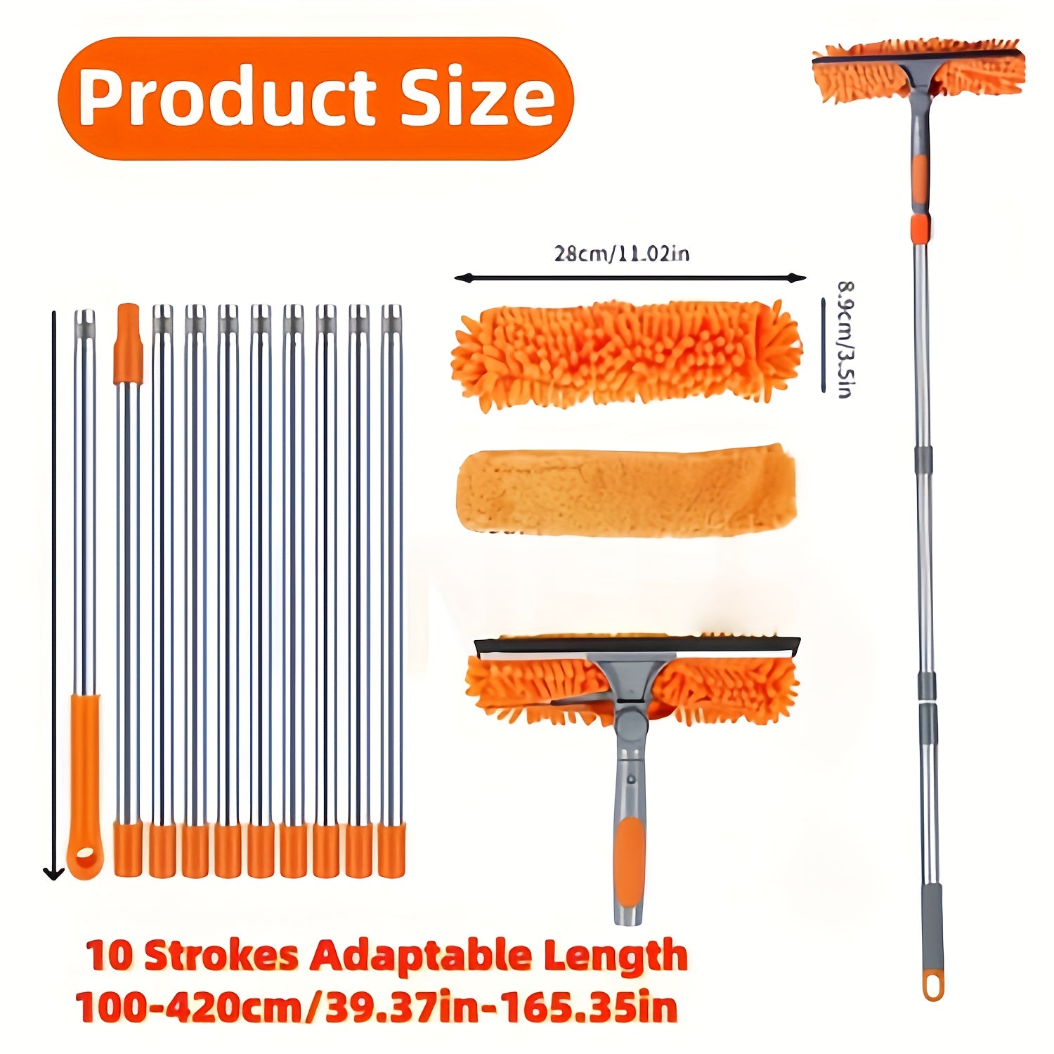 Extra-Long 2-in-1 Professional Window Squeegee Mop, Telescopic High-Place Cleaning Kit & Dust Mop Cleaning Set, Telescopic Pole Suitable for High Window Cleaning, Outdoor Cleaning Tools, Christmas\u002FGift, Great Christmas Gift, Household Window Cleaning