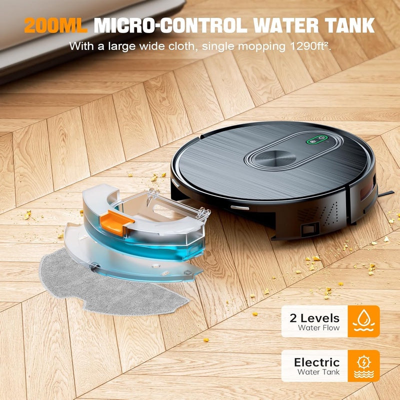XIEBro Robot Vacuum and Mop Combo, 6500Pa Strong Suction, 2 in 1 Robotic Vacuum with Gyro Inertial Navigation, 200 Min Runtime, App Wi - Fi Voice Control, Slim, for Pet Hair, Hard Floor, Carpet