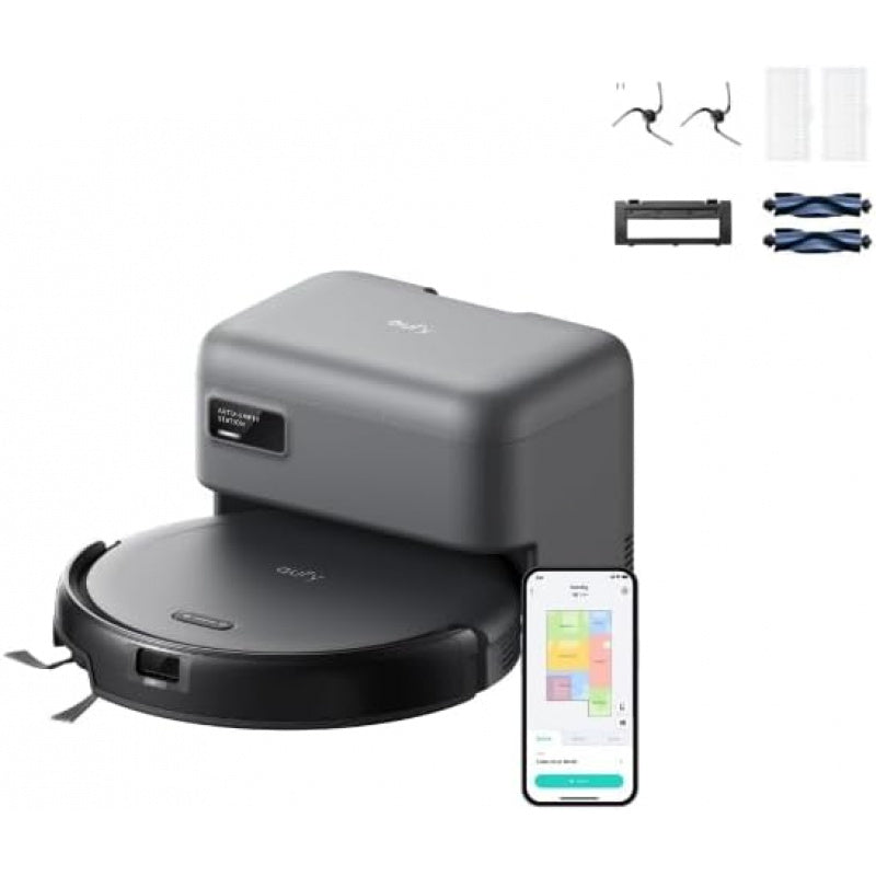 eufy Robot Vacuum C10 with Self Emptying, 8 Weeks Hands Free, Smart Mapping with LiDAR Navigation, 2.85-Inch Slim Design, Powerful Suction, Edge Expansion Brush for Pet Hair +Replacement Accessories