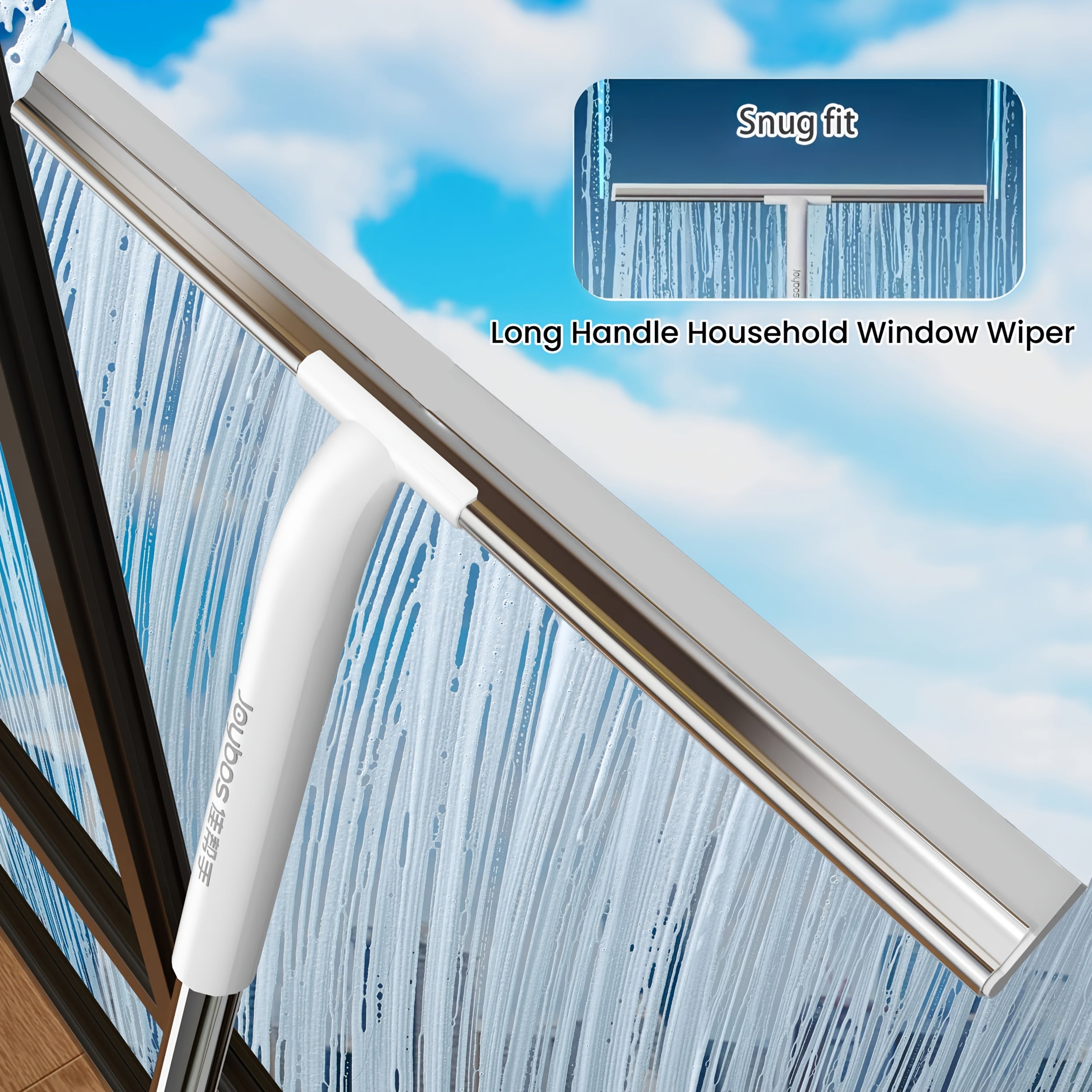 Durable|Flexible Durable Flexible 1pc Window Glass Wiper with Scraper | Long Handle Non-Slip Robust Construction | Versatile Telescopic Cleaning Tool for Glass Doors Tiles Cars Mirrors Windows