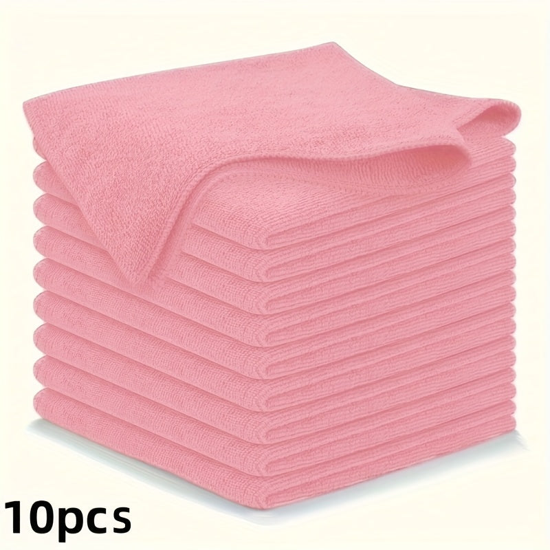 5pcs\u002F10pcs\u002F20pcs Pack Microfiber Kitchen Towels Suitable for Glass, Countertops, Pots, Bowls - Highly Absorbent & Durable Cleaning Cloths with Soft Texture, Pink Square Suitable for, Commercial Use, Dishwashing, Faucets