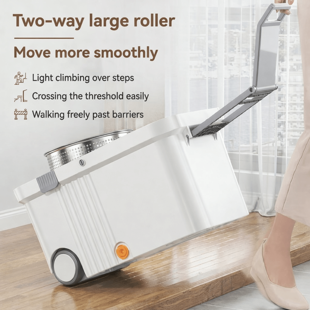 Dual Drive Spin Mop Bucket Set with 4 Microfiber Heads, Stainless Steel Wringer, Easy Clean Wet & Dry Floor Mop System