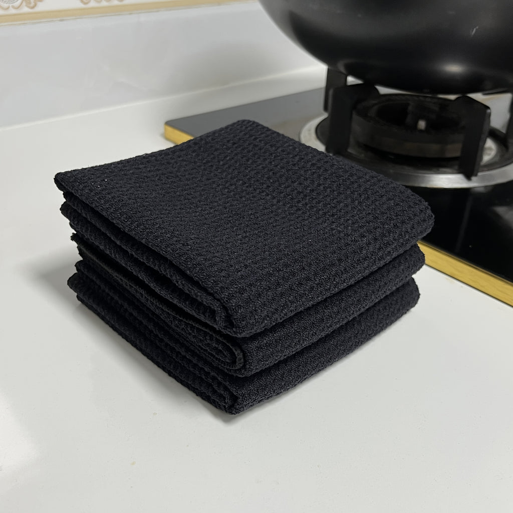 Set of Three Thick Microfiber Waffle Kitchen Towels, Ideal for Cleaning, Measuring 15.75 by 23.62 Inches, Suitable for Baristas And Tea Preparation
