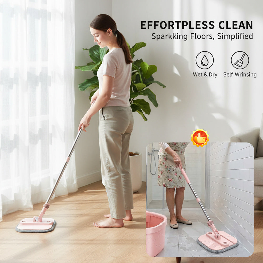 Saker Enhanced Spin Mop And Bucket Kit, 360° Collapsible Square Mop Head Featuring Washable Microfiber Mop Pads, Distinct Clean And Dirty Water System, Removable Bucket for Household Floor Cleaning