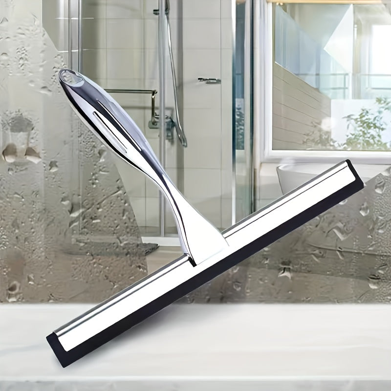 3pcs shower rubber putty for glass doors, stainless steel shower glass scraper with shower door hook and adhesive hook, multi-purpose bathroom glass scraper for glass, doors, mirrors, and windows (Silvery)