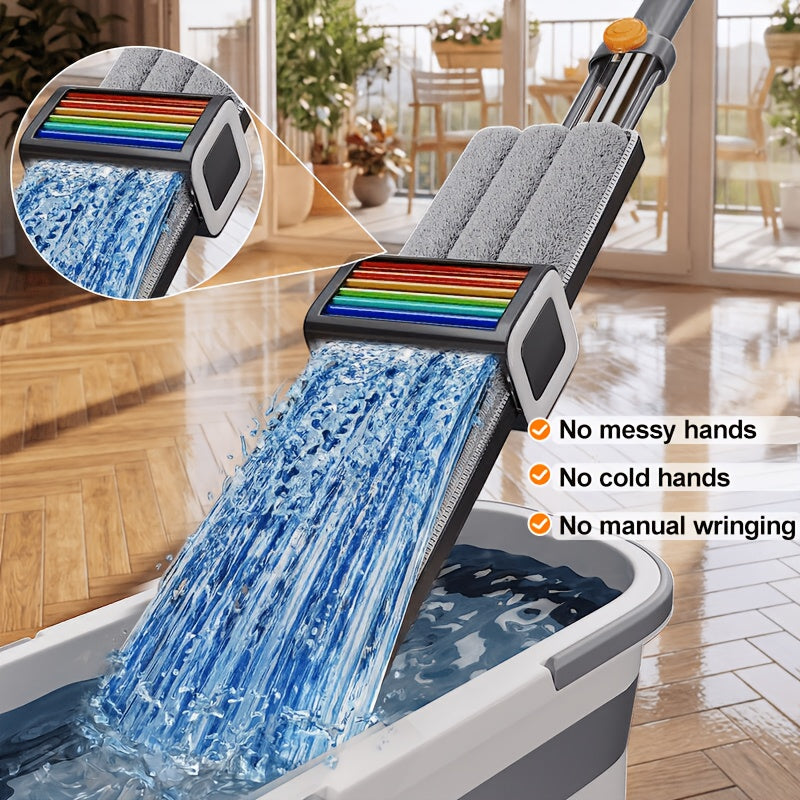 Mop and Bucket Set, Flat Mop for Floor Cleaning, Home Dry & Wet Mop with Washable Mop Pads, Efficiently Picks Up Pet Hair & Dust for Hardwood, Tile, Laminate & Vinyl, Patio