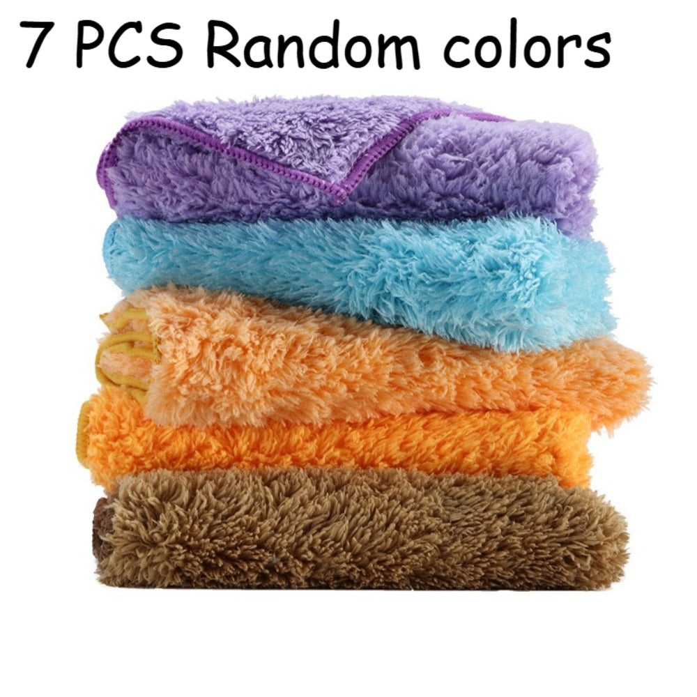 7pcs Set, New Thickened Coral Fleece Rag, Absorbent Household Kitchen Cleaning Cloth, Multi-functional Decontamination Scouring Cloth