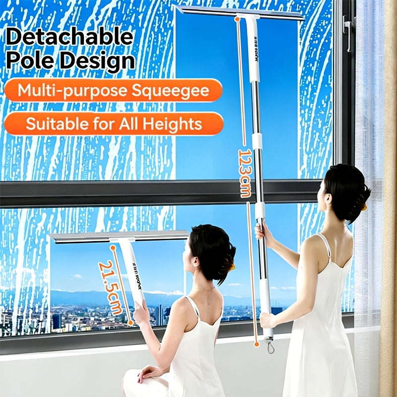 Durable|Flexible Durable Flexible 1pc Window Glass Wiper with Scraper | Long Handle Non-Slip Robust Construction | Versatile Telescopic Cleaning Tool for Glass Doors Tiles Cars Mirrors Windows