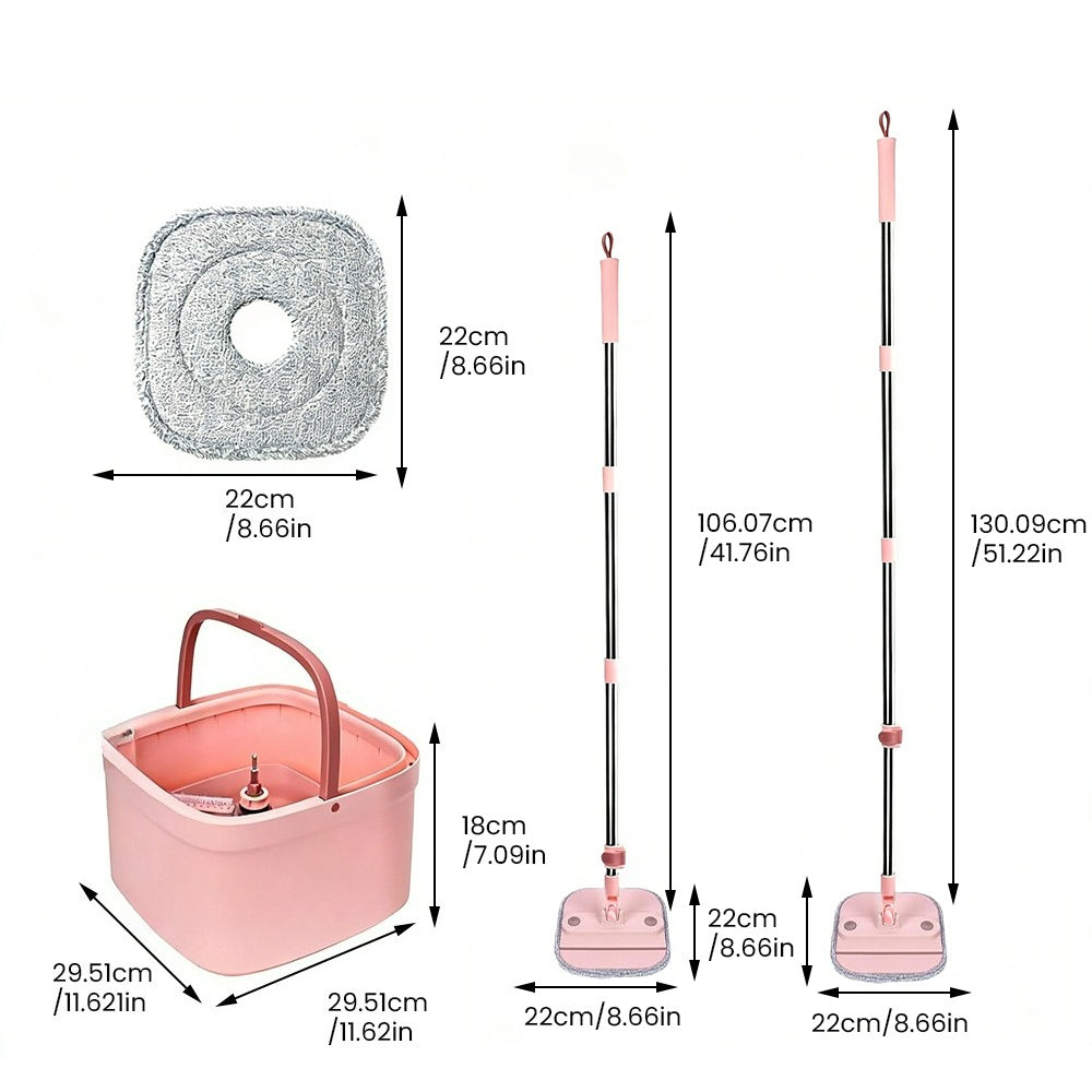 Saker Enhanced Spin Mop And Bucket Kit, 360° Collapsible Square Mop Head Featuring Washable Microfiber Mop Pads, Distinct Clean And Dirty Water System, Removable Bucket for Household Floor Cleaning