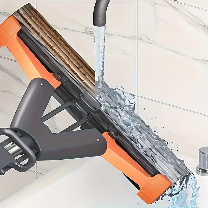 Super Absorbent Sponge Mop Set, Includes 2 Replacement Heads, Double-Folding Squeeze Mop Design, Durable Sponge Material, Widths of 11.0 inch \u002F 13.0 inch, Hands-Free Operation, Suitable for Kitchen, Bathroom, And Living Room Floors