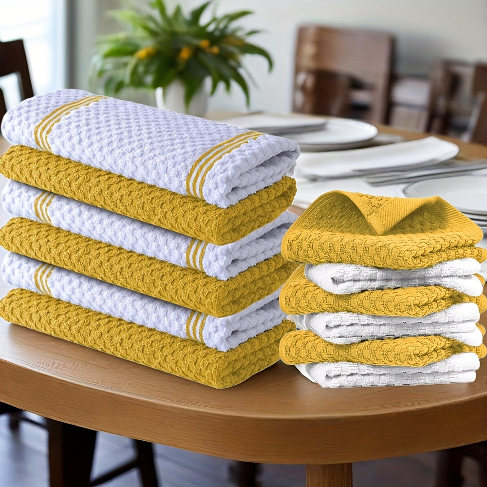 12pcs 100% Kitchen Towel Set | 6 Hand Towels (15 'X 25'), 6 Dishtowels (12 'X 12') - Striped, Water-absorbing and Durable for Cooking, Cleaning and Drying - Perfect for Christmas and Holiday Kitchens
