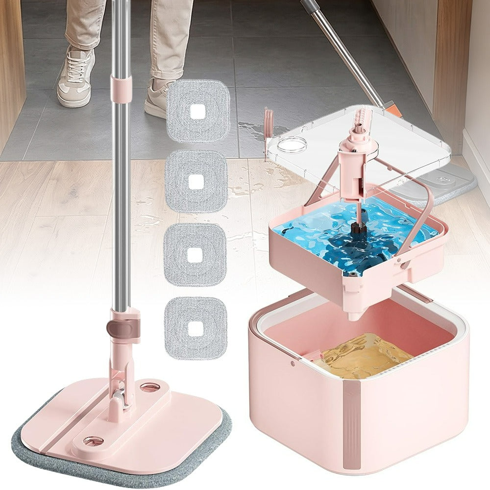 Saker Enhanced Spin Mop And Bucket Kit, 360° Collapsible Square Mop Head Featuring Washable Microfiber Mop Pads, Distinct Clean And Dirty Water System, Removable Bucket for Household Floor Cleaning