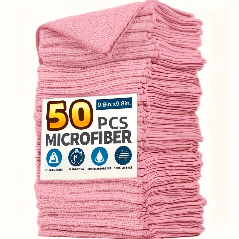 5pcs\u002F10pcs\u002F20pcs Pack Microfiber Kitchen Towels Suitable for Glass, Countertops, Pots, Bowls - Highly Absorbent & Durable Cleaning Cloths with Soft Texture, Pink Square Suitable for, Commercial Use, Dishwashing, Faucets