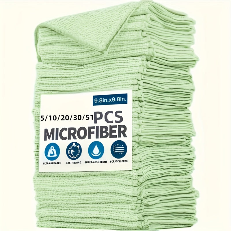5\u002F 10\u002F 20\u002F 30\u002F 51pcs Kitchen Towels, Microfiber Light Green Cleaning Cloth Set, Absorbent, Soft & Stain Removable Cloth for Cleaning Glass, Cooking Countertop, Pots, Bowls, Faucets