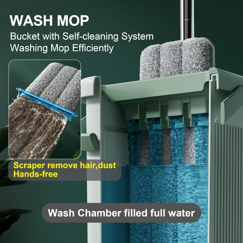 2.11gal Large Capacity Flat Mop System | Light Green with Extension Handle, Ideal for Floor, Window, and Wall Cleaning - Includes 3 Washable Microfiber Pads for Wet and Dry Use, Suitable for Living Room